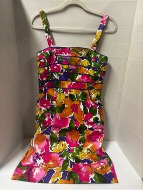 Spense Bright Floral Sundress in Pink, Orange, Green & Purple